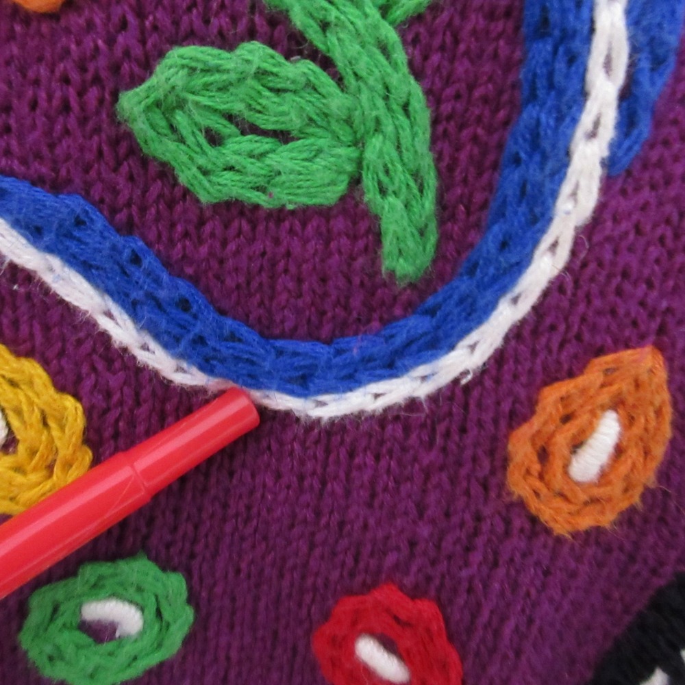 Vintage Rafia Sweater Cardigan Large Floral Embroidered Colorful Statement Boho - Picture 11 of 14